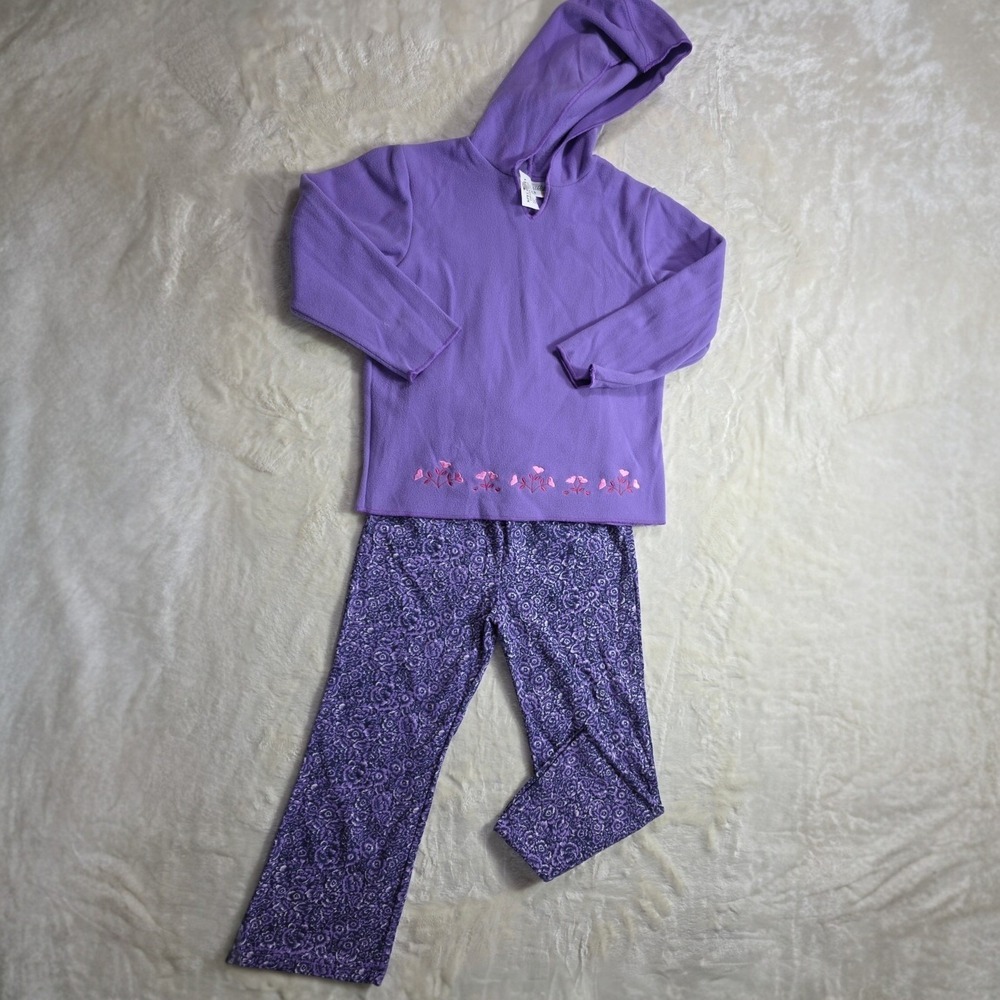 Vintage Specialty Kids Purple Fleece Hoodie Floral Pants Outfit Set 3T NWT